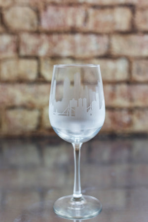 Boston Skyline Wine Glass and Stemless Wine Glass Etched Gift - Panoramic City Design - Urban and Etched