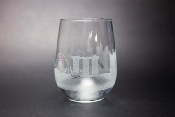 Singapore Skyline Wine Glass Barware - Urban and Etched