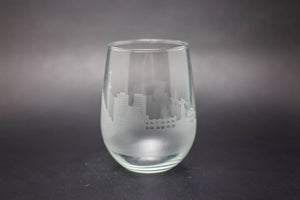 Cancun Skyline Wine Glass and Stemless Wine Glass Etched Gift - Panoramic City Design - Urban and Etched