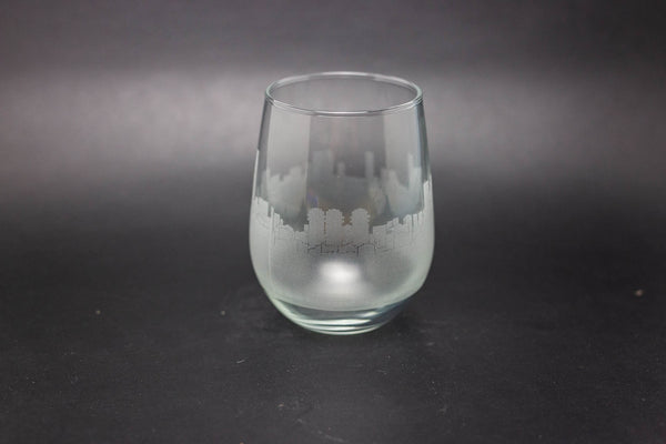 Tel Aviv Skyline Wine Glass and Stemless Wine Glass Etched Gift - Panoramic City Design - Urban and Etched