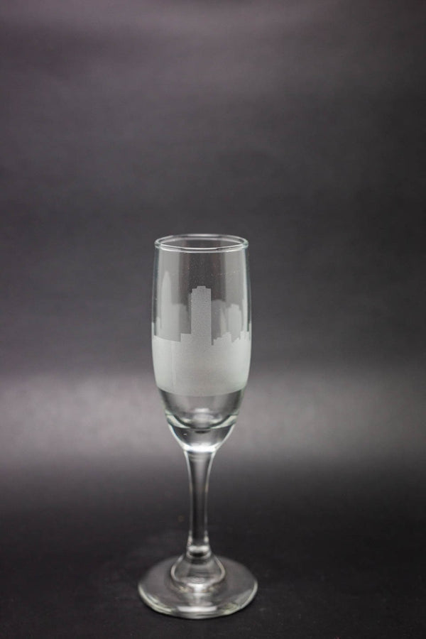 Raleigh, North Carolina Skyline Champagne Flute Barware - Urban and Etched