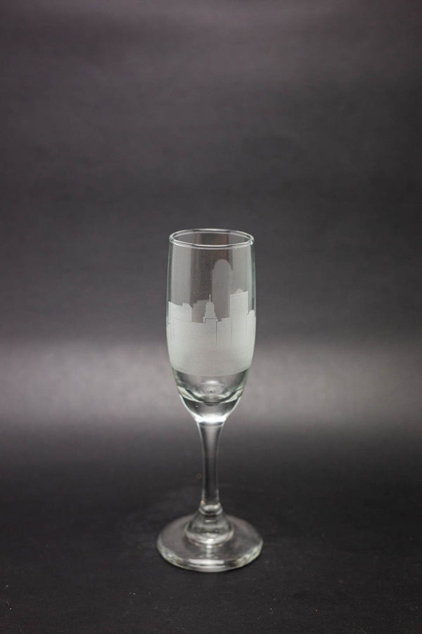 Winston Salem, North Carolina Skyline Champagne Flute Barware - Urban and Etched