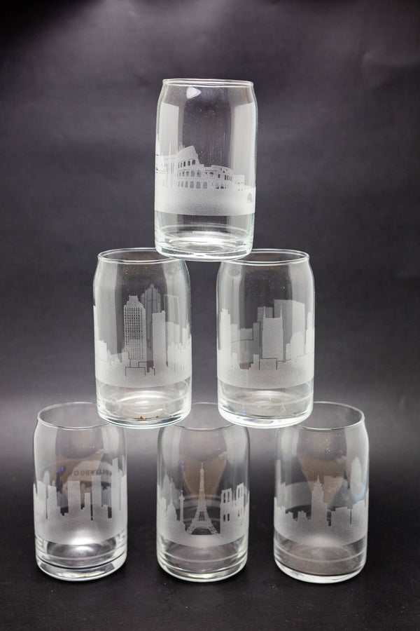 Custom Request Skyline Glass Can Coffee Cup - Urban and Etched