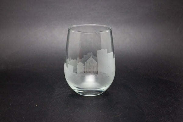 Rochester, New York Skyline Wine Glass Barware - Urban and Etched