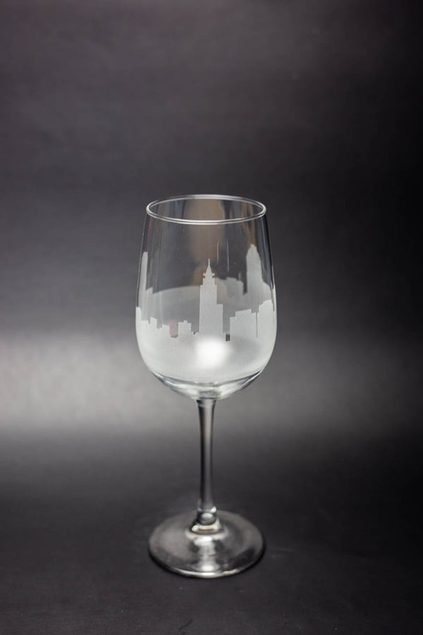 Raleigh, North Carolina Skyline  Wine Glass - Urban and Etched