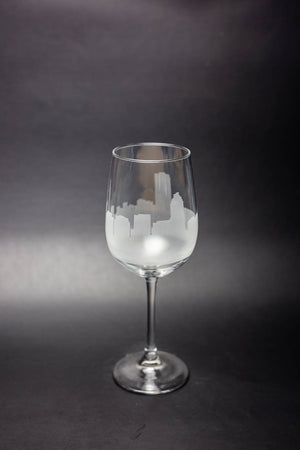 Raleigh, North Carolina Skyline  Wine Glass - Urban and Etched