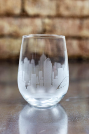 Melbourne Skyline Wine Glass Barware - Urban and Etched