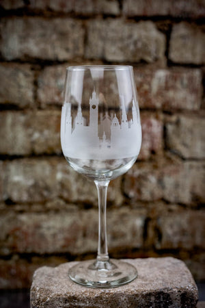 Glasgow Scotland Skyline Wine Glass Barware - Urban and Etched