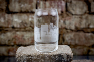 Asheville Skyline Glass Can - Ice Coffee Cup - Etched Glass Gift - Panoramic City Design - Urban and Etched