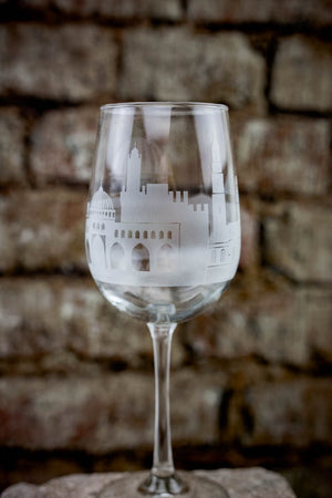 Jerusalem Skyline Wine Glass Barware - Urban and Etched