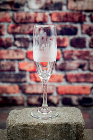 Custom Request Skyline Champagne Flute - Urban and Etched