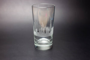 New York City (NYC) Skyline Etched Tom Collins Highball Cocktail Glass - Urban and Etched