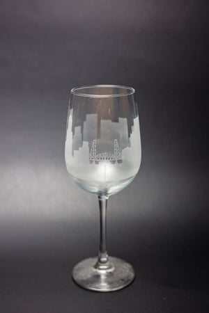 Portland, Oregon Skyline Wine Glass Barware - Urban and Etched