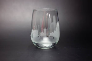 Boston Skyline Wine Glass and Stemless Wine Glass Etched Gift - Panoramic City Design - Urban and Etched