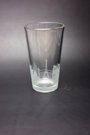 Paris Skyline Pint Glass Barware - Urban and Etched