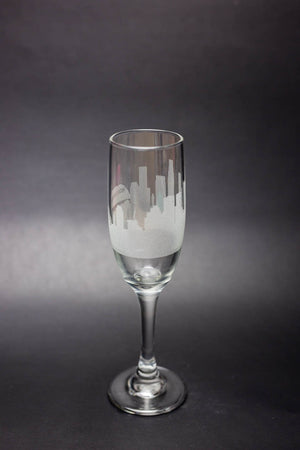 Los Angeles Skyline Champagne Flute Barware - Urban and Etched
