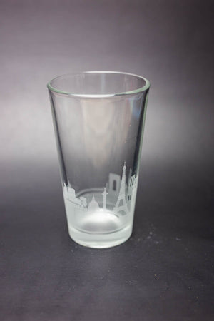Paris Skyline Pint Glass Barware - Urban and Etched