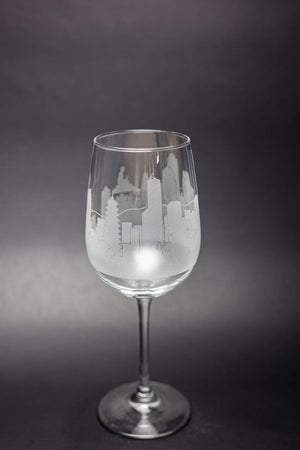 Hong Kong Skyline Wine Glass Barware - Urban and Etched