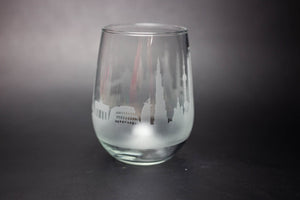 Traveler World Landmark City Skyline Wine Glass Barware - Urban and Etched