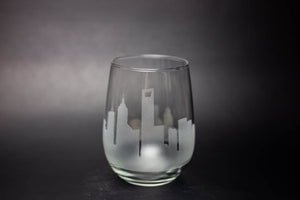 Shanghai Skyline Wine Glass and Stemless Wine Glass Etched Gift - Panoramic City Design - Urban and Etched