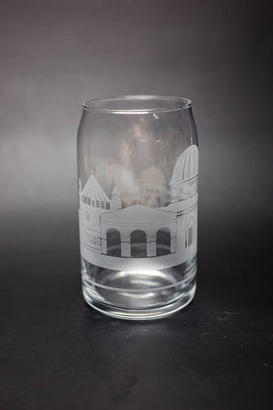 Jerusalem Skyline Glass Can  Iced Coffee Cup - Urban and Etched