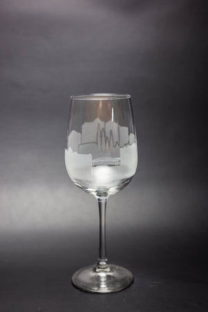 Huntsville Skyline Wine Glass and Stemless Wine Glass Etched Gift - Panoramic City Design - Urban and Etched