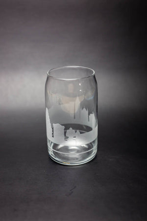 Chennai Skyline Glass Can  Iced Coffee Cup - Urban and Etched