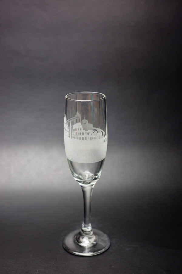 Rome Skyline Champagne Flute - Rome Etched Gift - Panoramic City Design - Urban and Etched