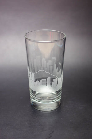 Seattle Skyline Etched Tom Collins Highball Cocktail Glass - Urban and Etched