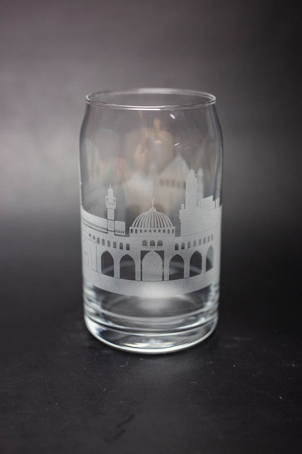 Jerusalem Skyline Glass Can  Iced Coffee Cup - Urban and Etched