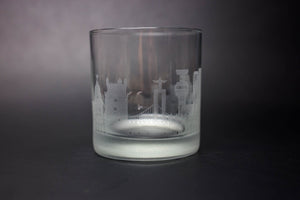 Lisbon Skyline Rocks Glass/ Old Fashioned Glass/ Whiskey Glass Tumbler/ Cocktail Glass/ Tequila Glass Etched Gift - Panoramic City Design - Urban and Etched