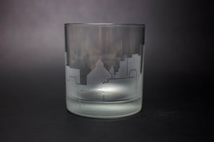 Asheville Skyline Rocks Glass/ Old Fashioned Glass/ Whiskey Glass Tumbler/ Cocktail Glass/ Tequila Glass Etched Gift - Panoramic City Design - Urban and Etched