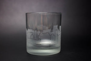Asheville Skyline Rocks Glass/ Old Fashioned Glass/ Whiskey Glass Tumbler/ Cocktail Glass/ Tequila Glass Etched Gift - Panoramic City Design - Urban and Etched