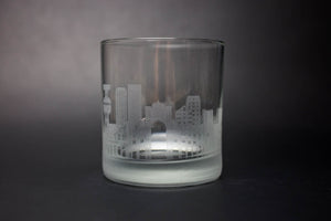 Lisbon Skyline Rocks Glass/ Old Fashioned Glass/ Whiskey Glass Tumbler/ Cocktail Glass/ Tequila Glass Etched Gift - Panoramic City Design - Urban and Etched