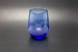 Paris Skyline Blue  Stemless Wine Glass Etched Gift - Panoramic City Design - Urban and Etched