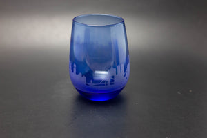 Custom Request Skyline Blue Wine Glass Etched Gift - Panoramic City Design - Urban and Etched