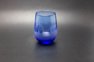 London Skyline Stemless Wine Glass Blue Glass Etched Gift - Panoramic City Design - Urban and Etched