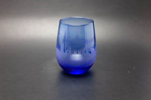 London Skyline Stemless Wine Glass Blue Glass Etched Gift - Panoramic City Design - Urban and Etched