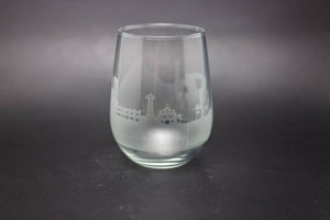 Cancun Skyline Wine Glass and Stemless Wine Glass Etched Gift - Panoramic City Design - Urban and Etched