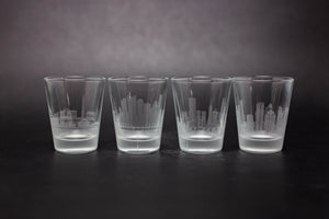 Custom Request City Skyline Shot Glass - Set of 4- Mix and Match- Etched 2 oz. Shot Glasses - Urban and Etched