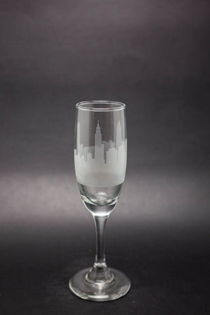 Raleigh, North Carolina Skyline Champagne Flute Barware - Urban and Etched