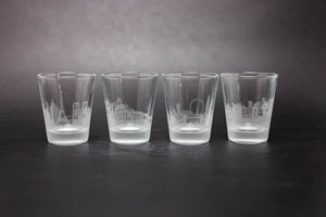 Washington D.C Skyline Shot Glasses - Set of 4- Etched 2 oz. Shot Glasses - Urban and Etched