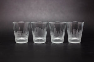 Houston Skyline Shot Glasses - Set of 4- Etched 2 oz. Shot Glasses - Urban and Etched