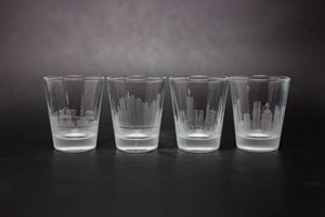 Des Moines, Iowa Skyline Shot Glasses - Set of 4 - Etched 2 oz. Shot Glasses