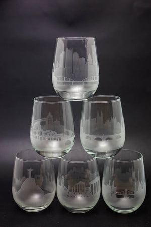 Request A Skyline Custom Etched Wine Glass and Stemless Wine Glass Barware