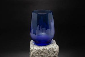 Philadelphia, Pennsylvania Skyline Blue Stemless Wine Glass