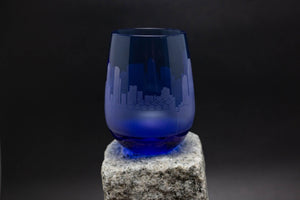 San Diego, California Skyline Blue Stemless Wine Glass Barware
