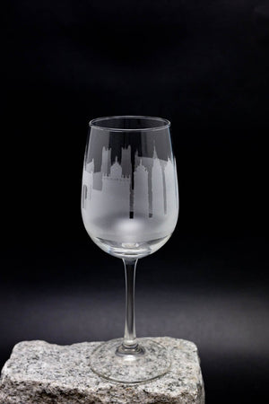 Brussels Belgium Skyline Wine Glass and Stemless Wine Glass Barware
