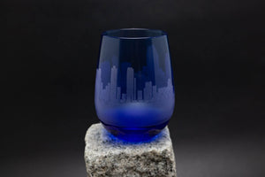San Diego, California Skyline Blue Stemless Wine Glass Barware